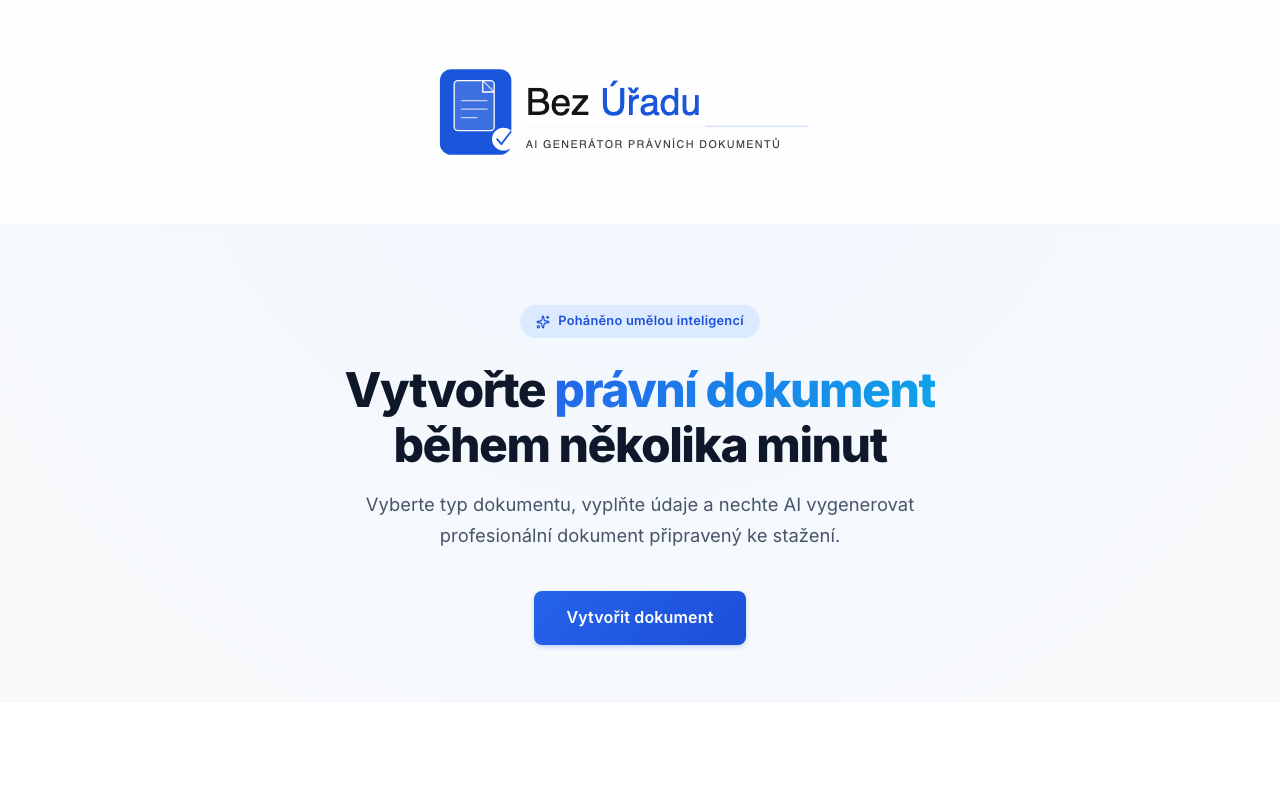 Úvodní obrazovka webu bezuradu.cz